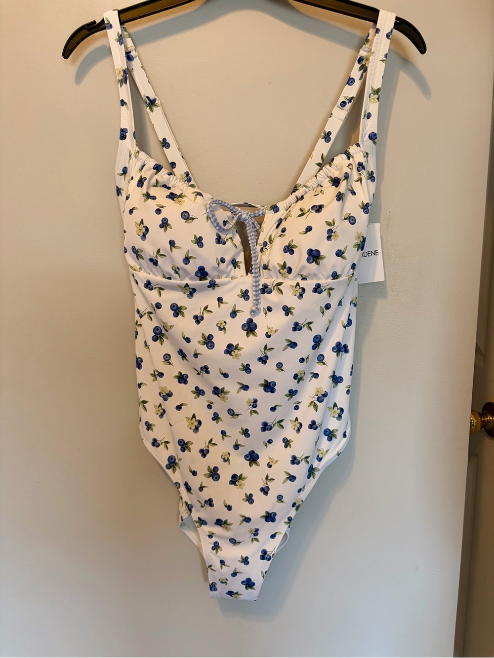 Brand new White One-Piece Swimsuit with Blueberry Print